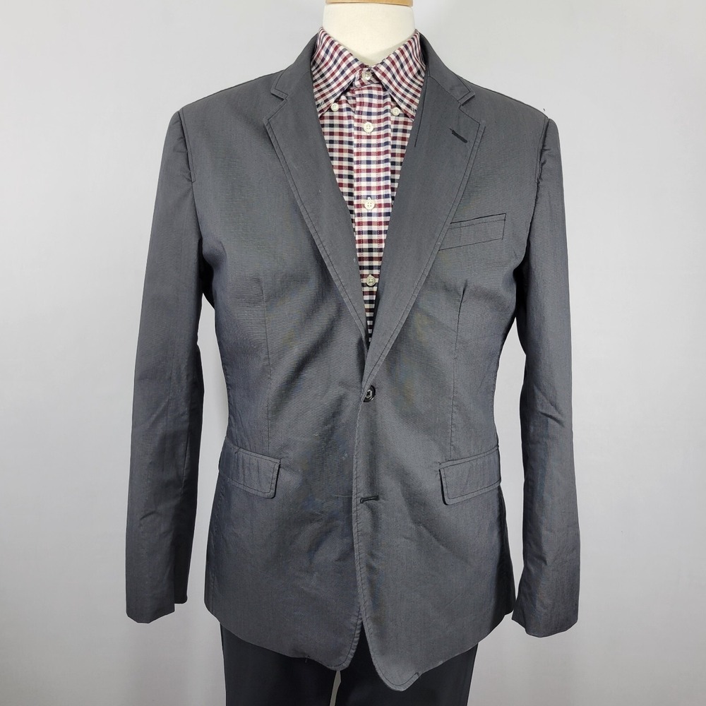 Pronto Uomo Blue Men's Sport Coat Blazer Two Button Gray Cotton Blend Modern LG